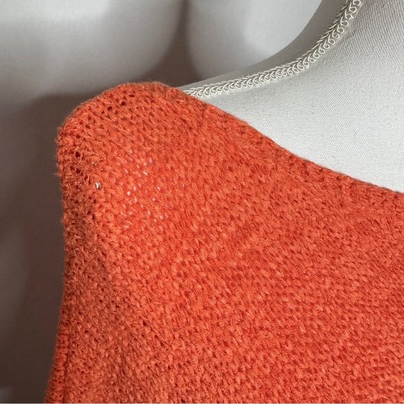 Chicos Poncho Orange Tape Yarn Knit Fringe Asymmetrical Pumpkin SZ Small Medium - Picture 6 of 15